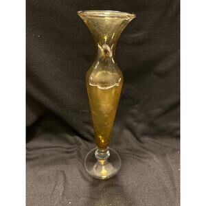 Vintage Amber Glass Etched Bud Vase